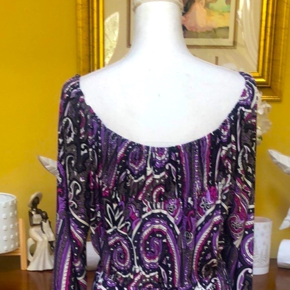 INC International Concepts Purple & White Paisley Empire Waist Dress Size Large - Picture 8 of 14